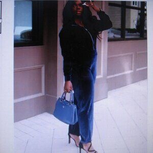 Fabletics Velour Zip Up Wide Leg Onesie Romper Jumpsuit Size 4XL Deep Navy Blue